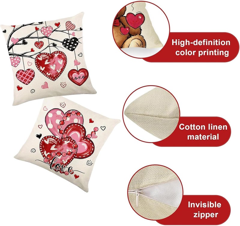 ONFAON Valentines Day Decorations-Valentines Pillow Covers 18x18 inch Set of 4 Valentine Stripes Wedding Cushion Case Decoration for Sofa Couch - Image 4